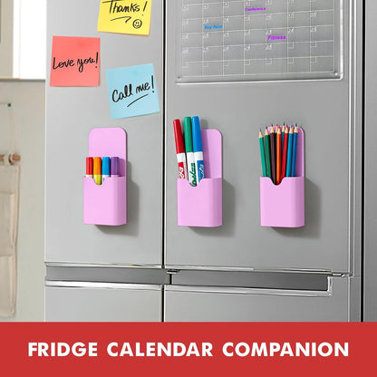 BEYGORM Magnetic Pen Holder for Refrigerator, Pencil Cup Organizer (Black) | Upgraded 1.5mm thick magnetic backing for whiteboards, lockers & fridge; 4 Pcs dry erase marker holder for classroom & office