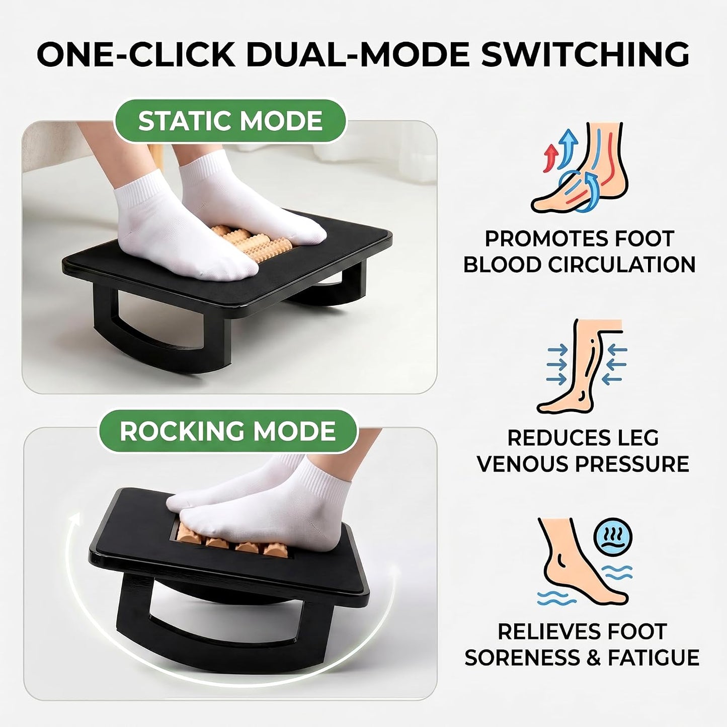 Bamboo Under Desk Foot Rest Foot Stool Rocking Footrest (Nature Semicircle) | Ergonomic Wooden Foot Stool with Non-Slip Surface