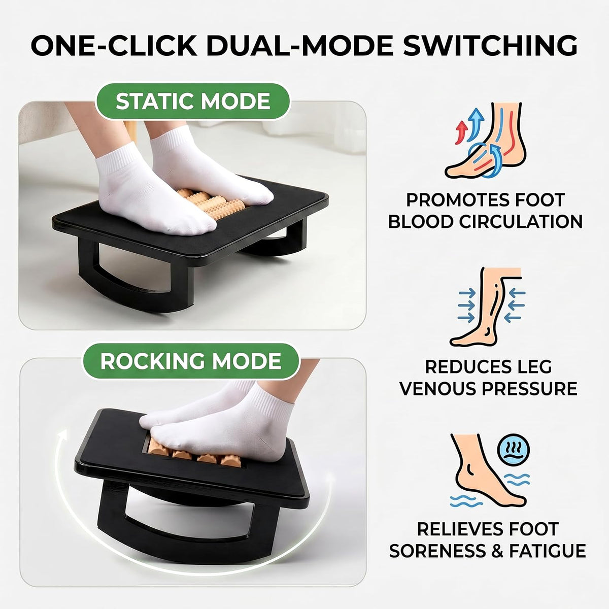 Bamboo Under Desk Foot Rest Foot Stool Rocking Footrest (Nature Semicircle)