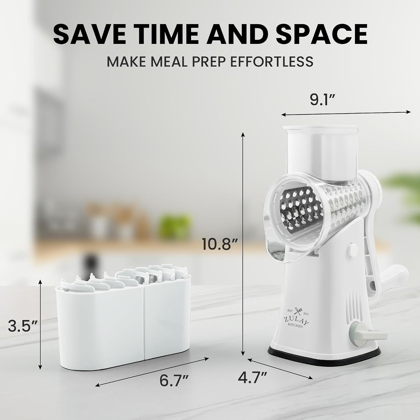 Zulay Kitchen Rotary Cheese Grater 5 Blade Cheese Shredder - Manual Hand Crank Cheese Grater With Reinforced Suction & 5 Interchangeable Drums - Easy to Use, Vegetable Chopper Round Mandoline Slicer - Colors A