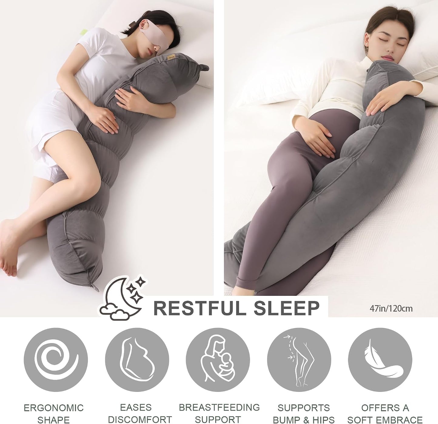 Peallow(Pat. Pend) – Long Round Body Pillow for Adults, Bolster Pillow for Sleeping, Soft and Supportive Pillow for Sleeping & Lumbar Support (Green-White, 29.5")