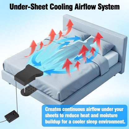 Under Sheet Bed Cooling System with Adjustable Fan Speed, Night Sweat Relief Cooling Fan for Bedroom, Bed Cooling Fan for Cooling and Sleep, Fits All Mattress Heights, Easy Installation (Black)