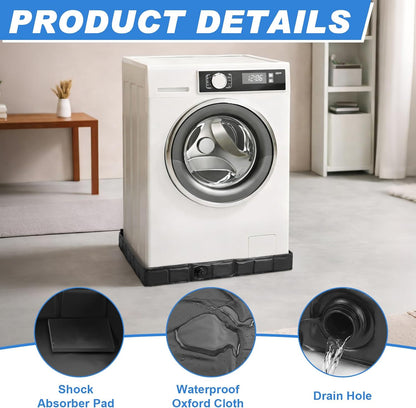 31 x 31 x 3 Inch Foldable Washing Machine Pan Washer Drain Pan with Drain Hole and 4 Pcs Mat, Non Slip Leak Proof Anti Vibration Waterproof Drip Tray for Washer Dryer Floor Protection