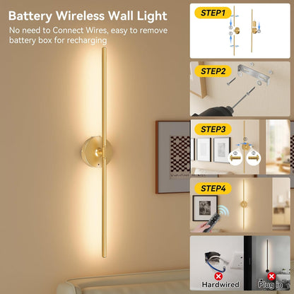 Battery Operated Wall Sconces Set of 2, Remote Control, 10000mAh, Black
