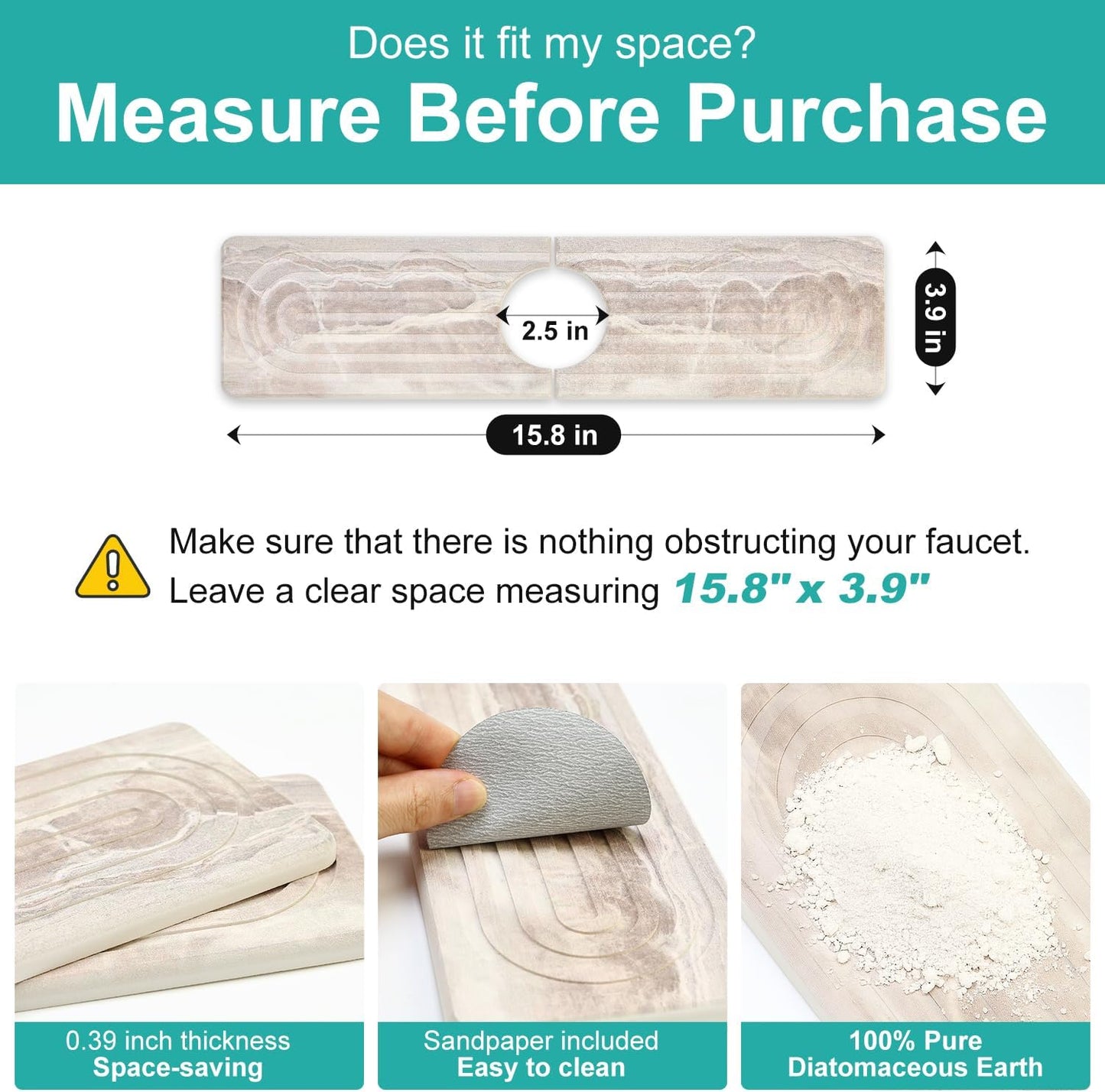 Fast Dry Stone Faucet Mat for Bathroom Sink Kitchen Counter Marble Trays | Small Diatomite Sink Splash Guard White Absorbent Tray Counter Quick Drying Stone Kitchen Diatomaceous Earth Around Faucet