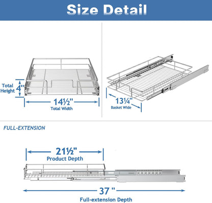 ROOMTEC Pull Out Cabinet Organizer, Pull Out Shelves 5½" W x 21½" D, Heavy Duty Cabinet Drawers Slide Out Kitchen Organizers Storage Shelf
