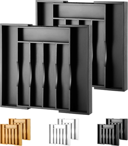Expandable Bamboo Kitchen Drawer Organizer for Cutlery and Utensils, Adjustable Bamboo Wood Cutlery Tray in Drawer for Flatware and Silverware in Kitchen, (Natural)