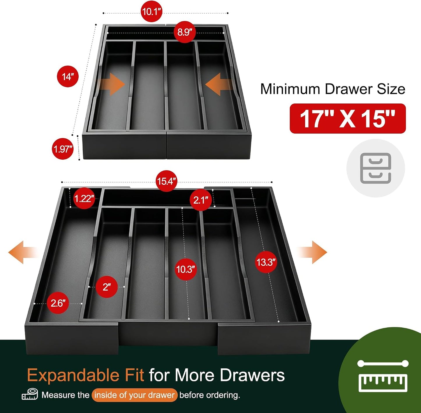 Expandable Bamboo Kitchen Drawer Organizer for Cutlery and Utensils, Adjustable Bamboo Wood Cutlery Tray in Drawer for Flatware and Silverware in Kitchen, (Natural)