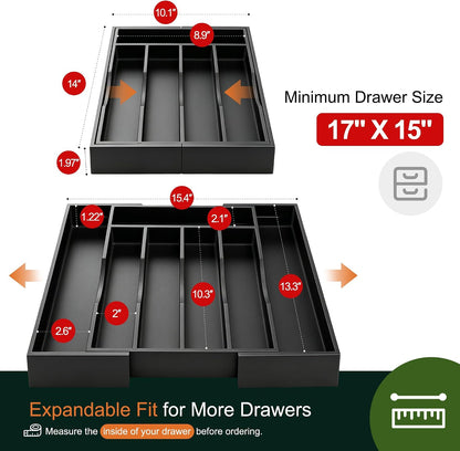 Expandable Bamboo Kitchen Drawer Organizer for Cutlery and Utensils, Adjustable Bamboo Wood Cutlery Tray in Drawer for Flatware and Silverware in Kitchen, (Natural)