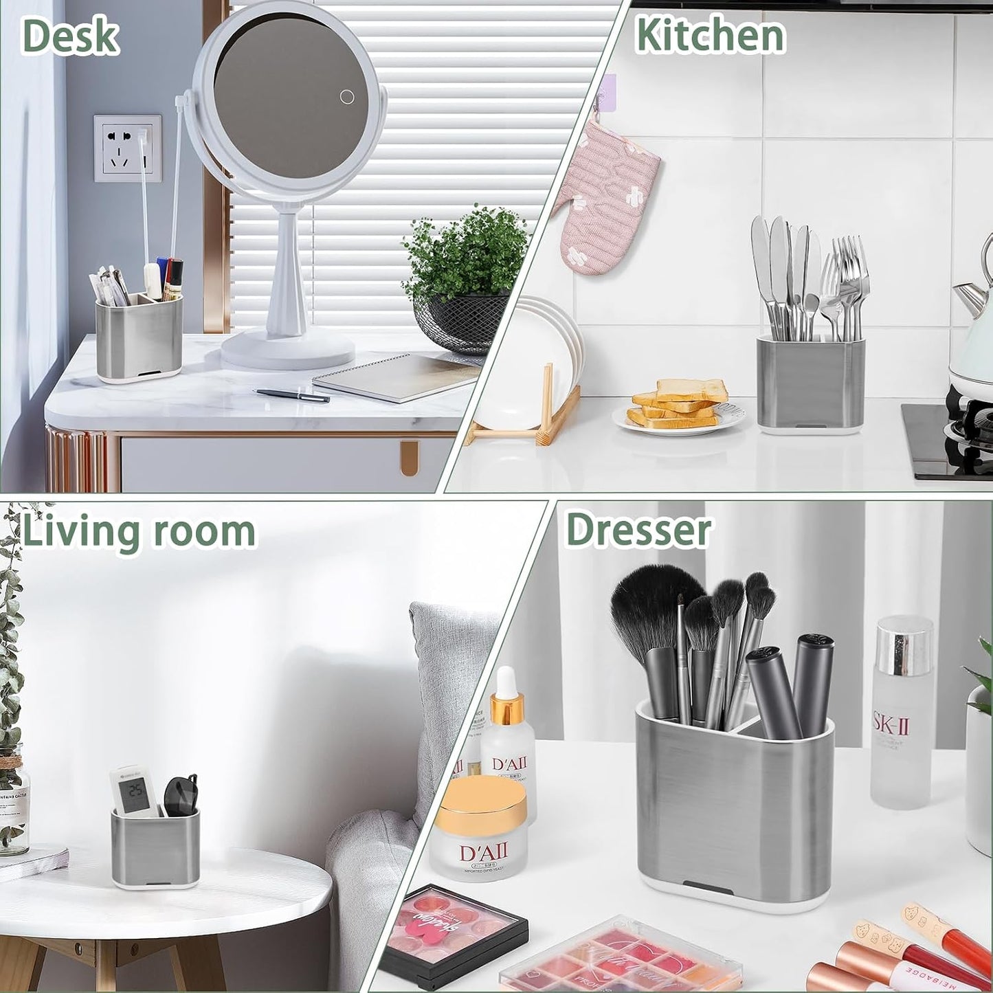 Bamboo Toothbrush Holder for Bathrooms Toothpaste Organizer, Small, White | 2 Slots, Easy to Clean, Plastic, Kids Electric Toothbrush, Drainage, Removable, For Bathroom, Vanity, Kitchen Sink, Office