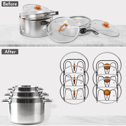 Universal Adjustable Pot Lid Holder Organizer for Cabinet - Upgraded Patented Niceyos 1 Pack Pan Lids Organizers Inside Cabinet Door Wall Mount Pots Top Rack for Kitchen Cupboard Fit 6" to 13" (Black)