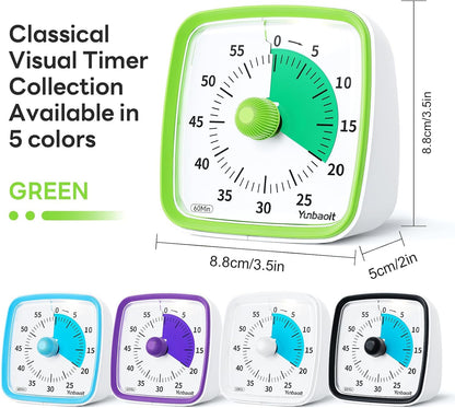 Yunbaoit Visual Timer with Night Light, 60 Minute Countdown, Light Blue | 3 Alarm Modes, Mute Flash, for Kids and Adults, Time Management Tool for Classroom, Home, School, and Work