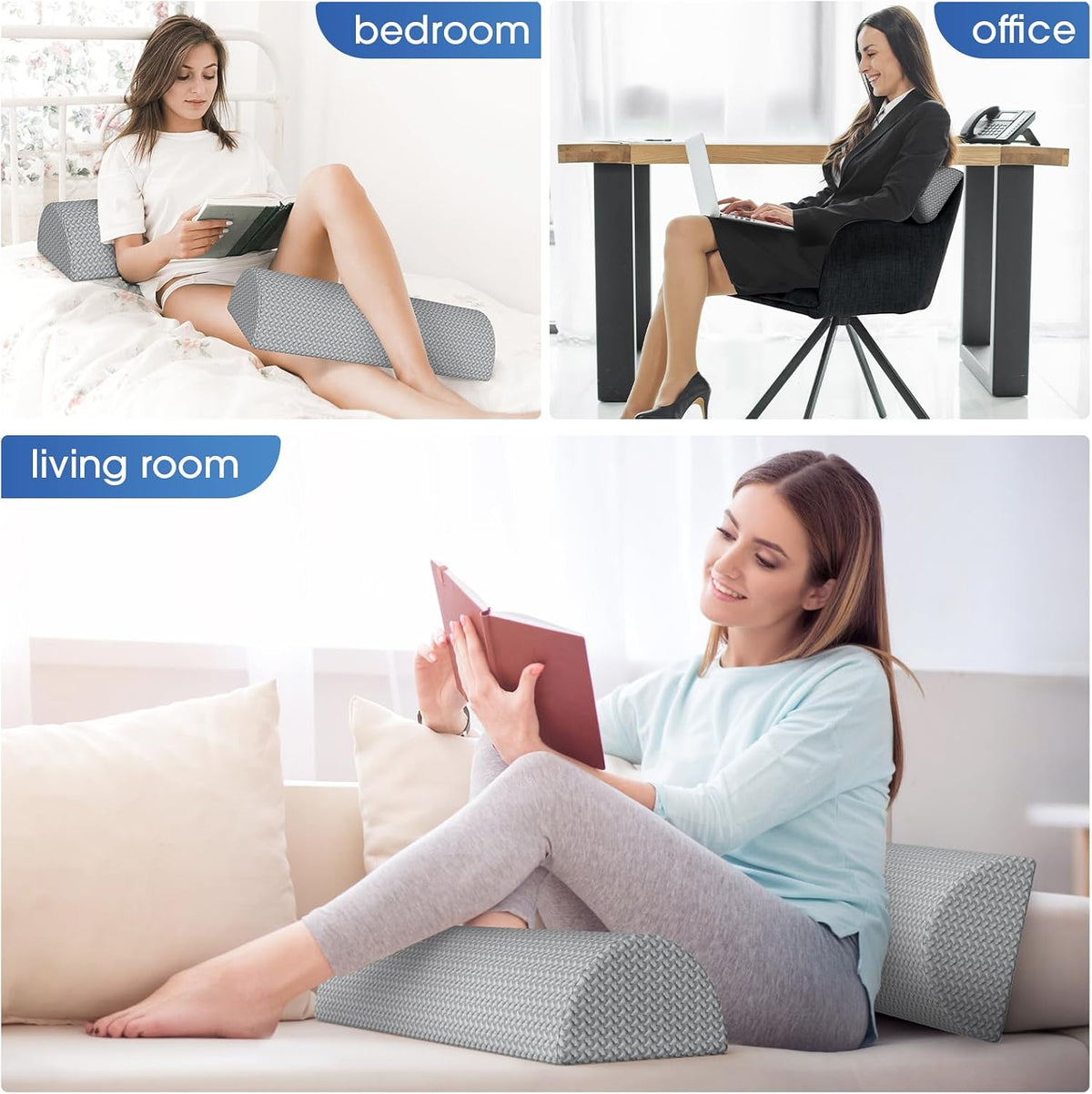 Knee Pillow for Back Sleeping Memory Foam Half Moon Bolster Pillow for Legs