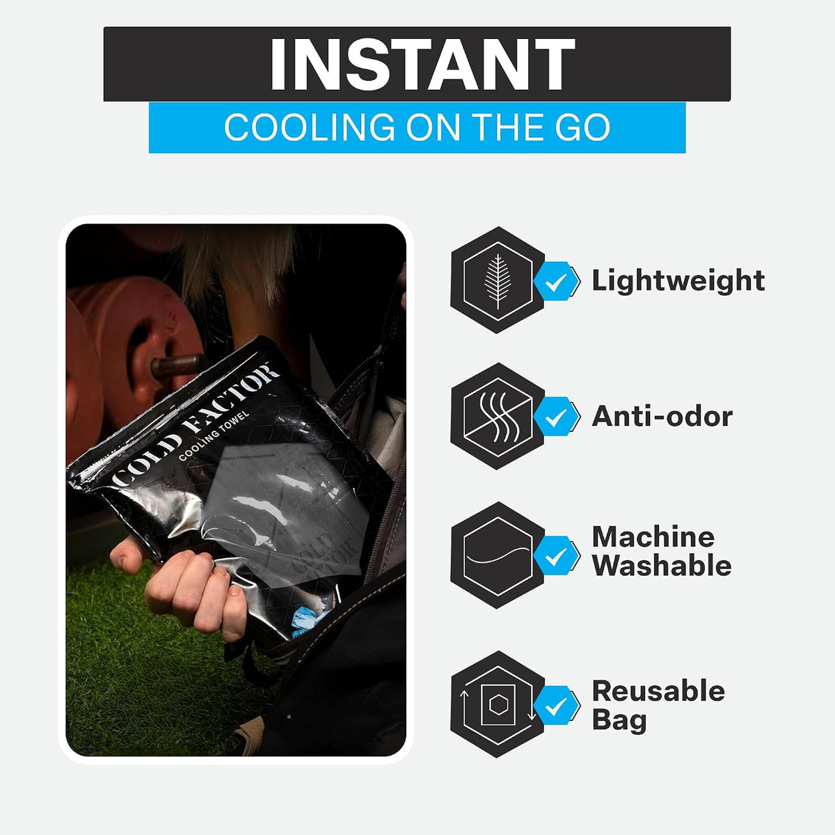 COLD FACTOR Instant PVA Cooling Towels, Cooling Neck Wraps, Blue, 3 Pack