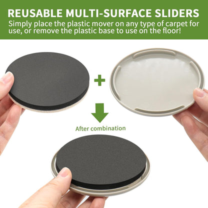 2 in 1 Furniture Sliders, 8 PCS in 3 1/2" or 4", Brown | Furniture Sliders for Hardwood Floors, Furniture Sliders for Carpet, Sliders for Moving Furniture, Furniture Movers Sliders