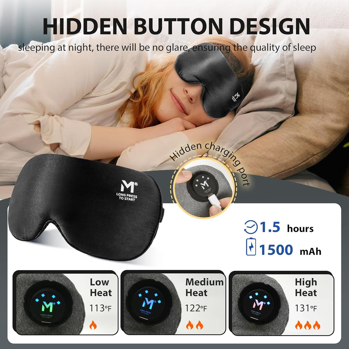 Silk Cordless Heated Eye Mask, Washable Heat Eye Compress for Dry Eye Electric Eye Heating Pad Warm Eye Mask for Eye Fatigue Stye Sinus Blepharitis MGD Gifts for Men Women - MerSun