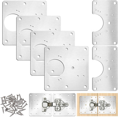 6 Pcs Cabinet Hinge Repair Plate Cabinet Repairs Kit 2 Sizes | Stainless Steel, Hinge Repair Board, with Mounting Screw, Cabinets Fixing Plate Bracket, for Kitchen Cupboard Door Cabinets
