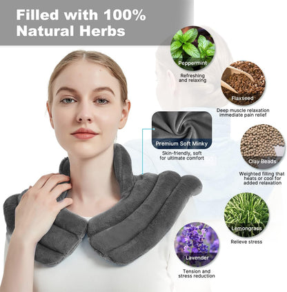 MORLIDEN Neck Heating Pad Microwavable for Shoulders, Warmer Wrap Microwave Heating Pad for Neck and Shoulders for Pain Relief (Navy Blue)