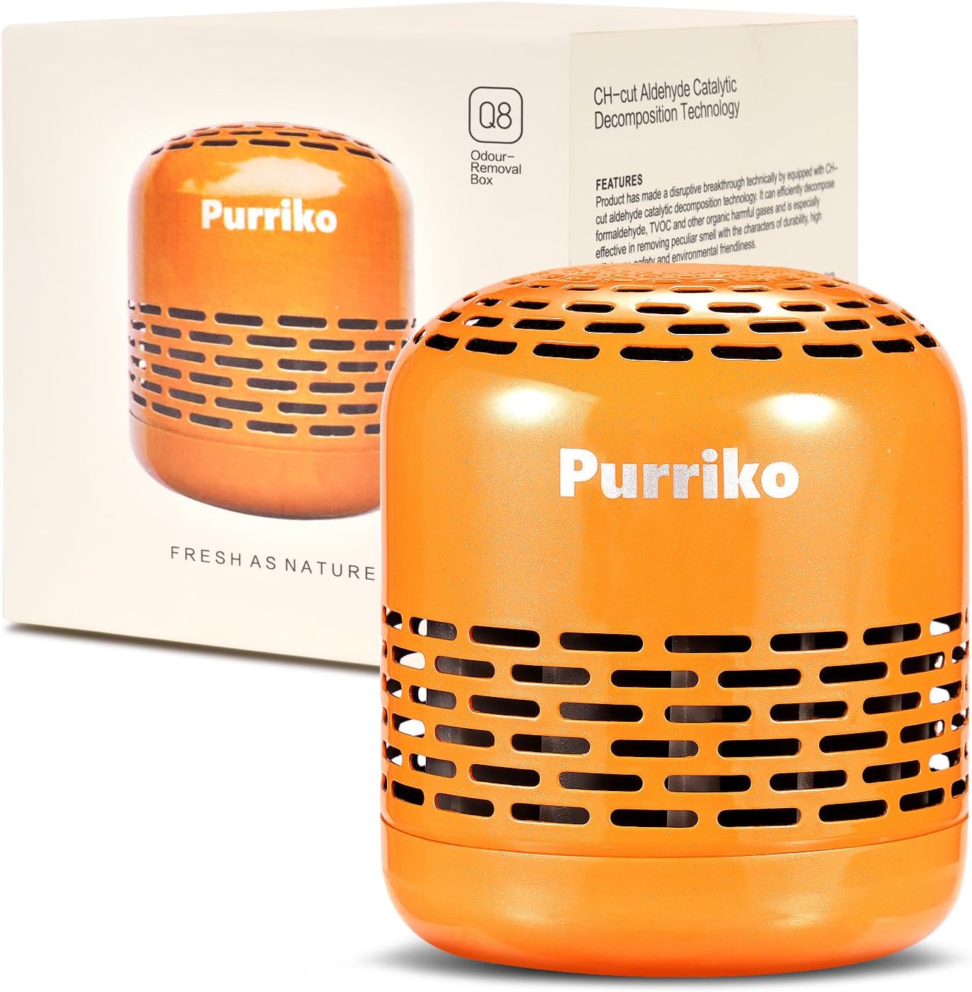 Purriko Refrigerator Deodorizer, Long-Lasting Fridge Odor Eliminator | Replaces Baking Soda and Activated Carbon, Reusable Fridge Deodorizer, Orange