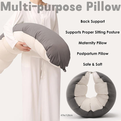 Peallow(Pat. Pend) – Long Round Body Pillow for Adults, Bolster Pillow for Sleeping, Soft and Supportive Pillow for Sleeping & Lumbar Support (Green-White, 29.5")