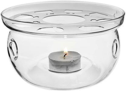 Glass Filtering Tea Maker Teapot with a Warmer and 6 Double-walled Tea Cups Set (Heating base, Standard)