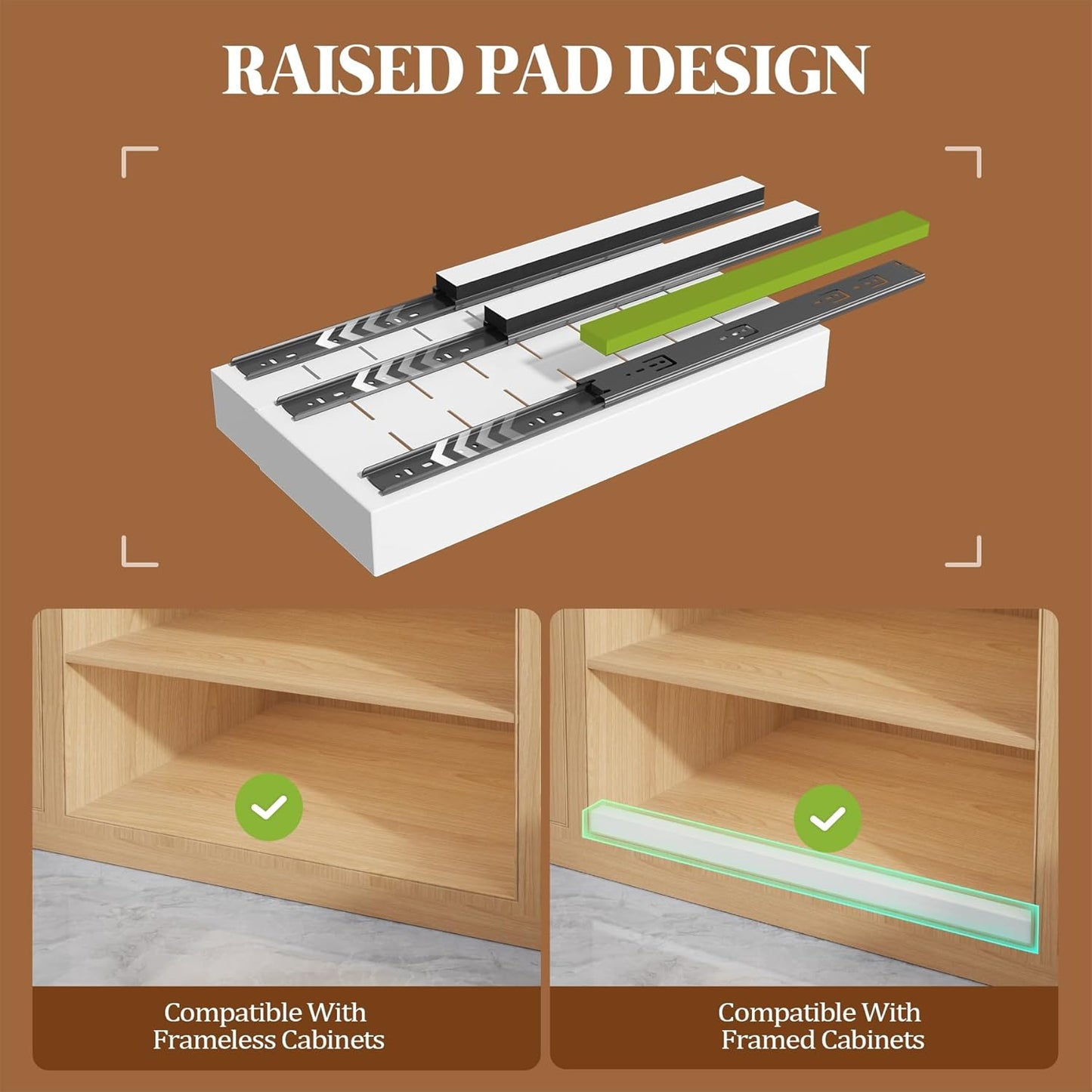 Seinloes 4 Pack Expandable Pull Out Cabinet Organizer 21"Deep With Raising Pad for Framed Cabinets,Upgrade 3 Slide Rails Slide Out Drawers,No Drill Roll Out Shelves,Adjustable Width 12.1"-20.4" White