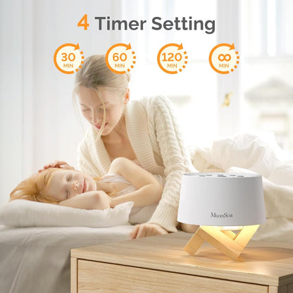MelodySusie Rechargeable White Noise Machine for Sleep Travel & Salon with Wooden Stand, Sound Machine with 31 Soothing Sounds, Multi-Night Light, 32 Volumes & 4 Timers for Baby Adult