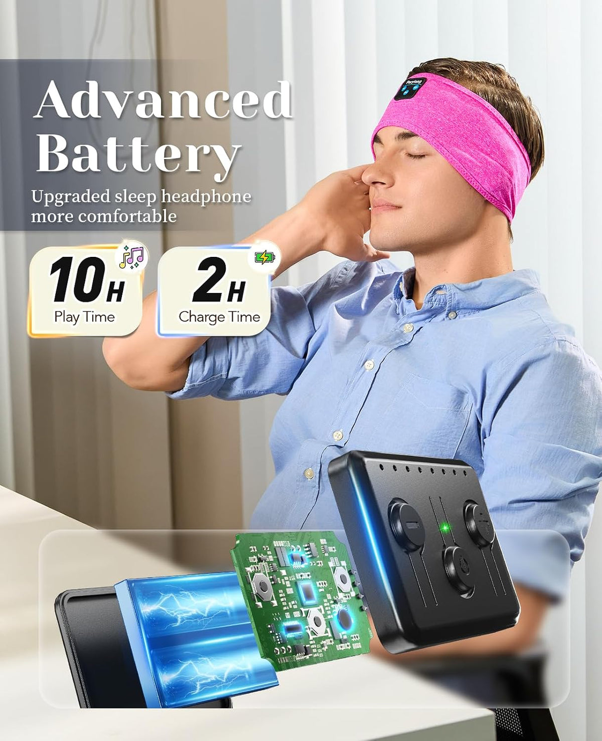 Perytong Sleeping Headphones Bluetooth Headband, Soft Long Time Play Sleeping Headsets with Built in Speakers Perfect for Workout,Running,Yoga,Travel, Darkgray
