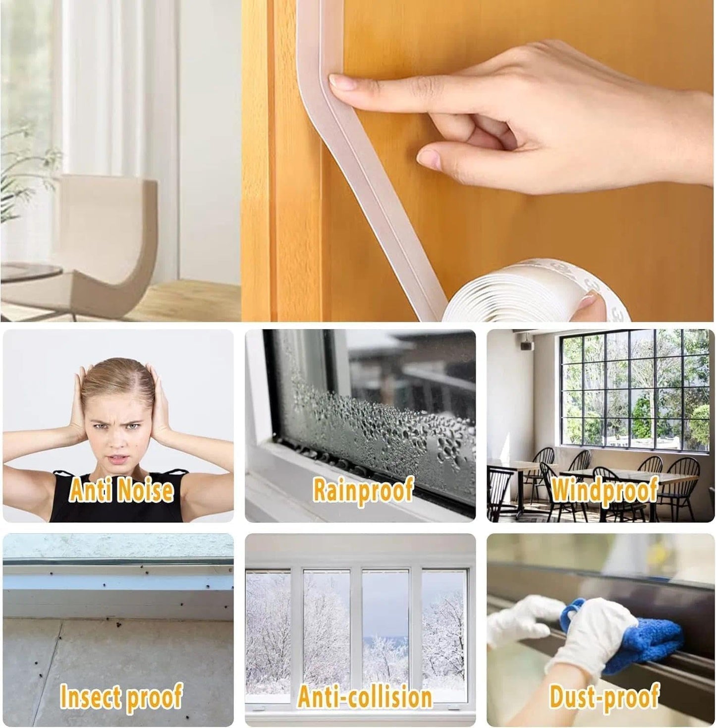 36 Ft Weather Stripping Door Seal Strip Tape,Silicone Door Draft Stopper,Self Adhesive Shower Door Bottom Seal and Door Insulation Strip for Door Frame Windows and Glass Gaps (Transparent, 35mm)