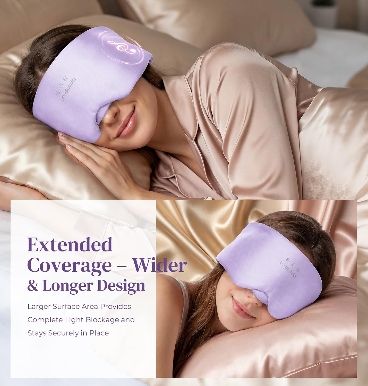 LC-dolida 3D Silk Bluetooth Sleep Mask, Mulberry Silk Sleep Mask with Bluetooth Headphones, Bluetooth Eye Sleep Mask for Side Sleepers, Total Blackout Bluetooth Eye Mask for Women Men, Black
