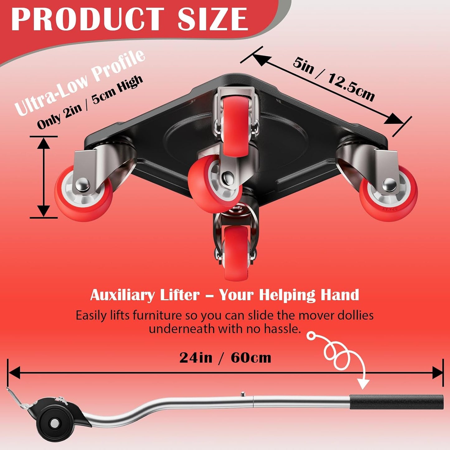 Heavy Duty Furniture Movers with 5-Wheel Dollies, Furniture Dolly Set with Lifter & Base, 360° Swivel Casters, Non-Slip Pads, Up to 2000 lbs Load Capacity