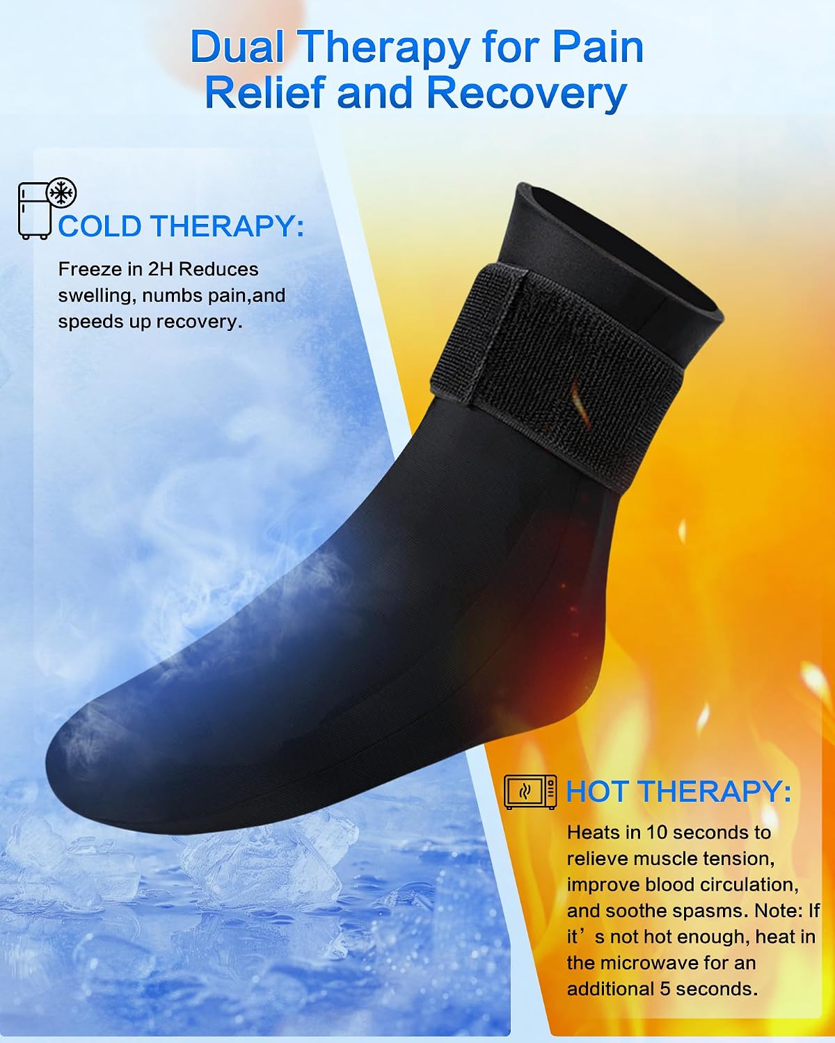 Ankle Ice Pack Wrap for Swelling,Cold/Hot Therapy Ice Socks for Feet,Reusable Gel Ice Compression Socks,for Soothe Plantar Fasciitis,Achilles Tendonitis,Sprained,Pain Relief,for Women & Men