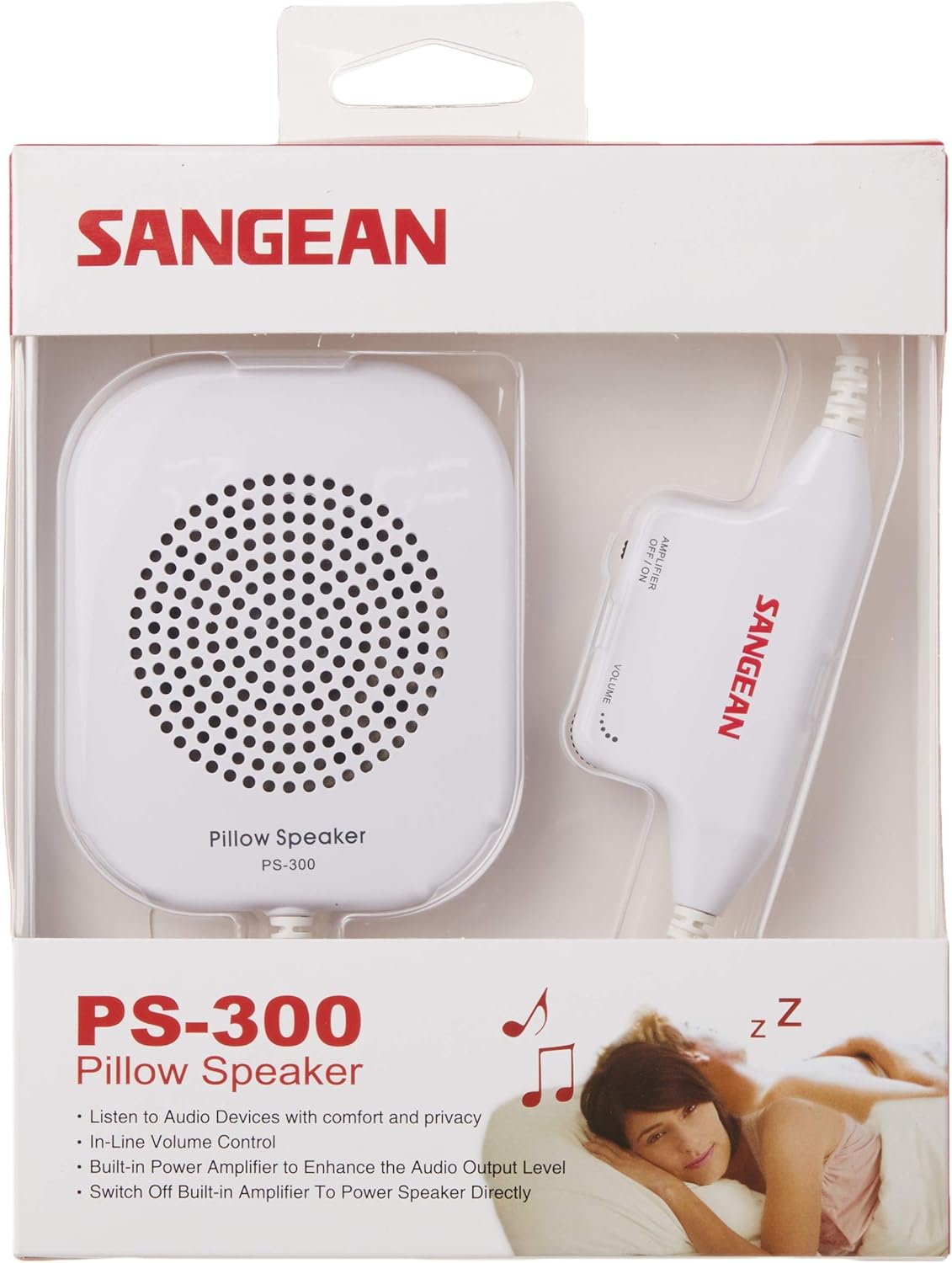 Sangean America, Inc. PS-100 Pillow 3.5mm Aux Portable Speaker, White, One Size
