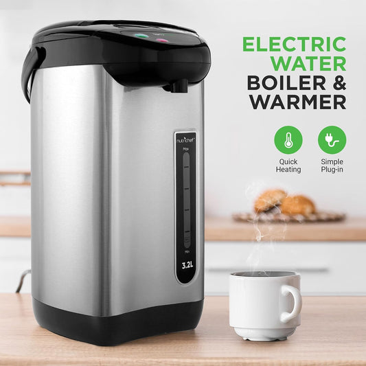NutriChef 5.2 Qt Electric Water Kettle, Portable, Quick Heating, 5 Liter Digital Kettle with 5 Temperature Settings, Safety Lock, Stainless Steel, 3 Dispensing Options, 8.46" x 11.2" x 16.5"