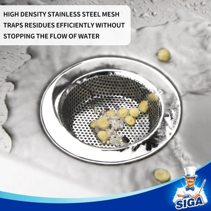 MR.SIGA Kitchen Sink Strainer, Stainless Steel Sink Drain Strainer, 3 Pack | Dishwasher safe sink strainer, outer diameter 4.4 inch/11.2cm, inner diameter 3 inch/7.6cm