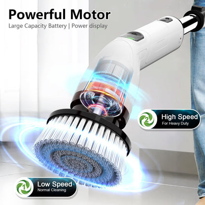 Electric Spin Scrubber, Full-Body IPX7 Waterproof Bathroom Scrubber,4 Replacement Head for Adjustable Extension Handle Electric Cleaning Brush for Bathroom, Tub, Tile
