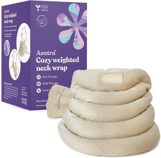 ASUTRA Weighted Neck Wrap, Plush Gray | Microwaveable Heating Pad for Neck and Shoulders, Hot and Cold Compress, Lavender Aromatherapy