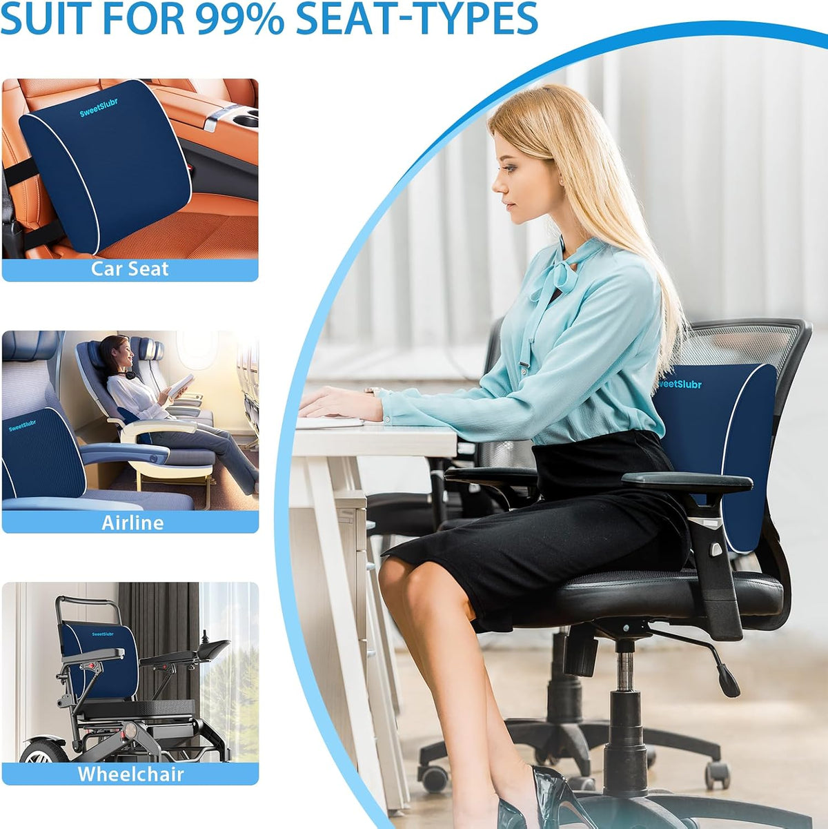 SweetSlubr Lumbar Support Pillow for Office Chair,Back Support(Black,Large)