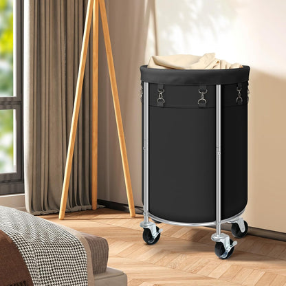 100L Round Rolling Laundry Hamper Basket with Wheels, Grey | Laundry Sorter Cart with Removable Bag, Clothes Organizer, Metal Frame, Bedroom, Bathroom, Laundry Room, Dorm Use