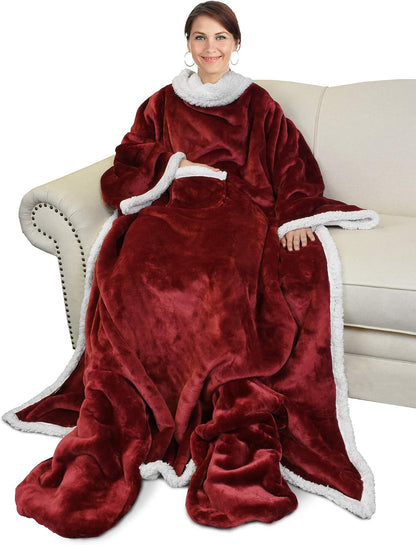 Catalonia Wearable Blanket with Sleeves & Foot Pocket for Adults | Soft Fleece Throw Wrap with Hands-Free Comfort, Perfect for Reading, TV Time & Relaxing, Christmas Gift for Women & Men