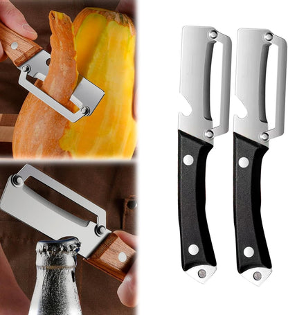 2-in-1 Vegetable Peeler with Bottle Opener, Multi-Functional Vegetable Peeler with Sharp Stainless Steel Blades, Suitable for Pumpkin, Papaya, Zucchini, Potato (1, Black Plastic)