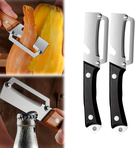 2-in-1 Vegetable Peeler with Bottle Opener, Multi-Functional Vegetable Peeler with Sharp Stainless Steel Blades, Suitable for Pumpkin, Papaya, Zucchini, Potato (1, Black Plastic)