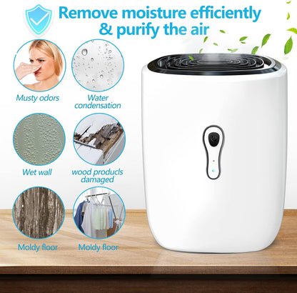 Dehumidifiers for Home 27oz(800ml), Small Auto Shut off with Drain Hose | Portable Ultra Quiet Mini Dehumidifier for Bathroom, Basement, Garage, RV, Gun Safe, Closet, Quiet Moisture Absorber