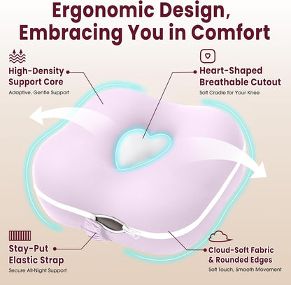 Memory Foam Knee Pillow for Side Sleepers, Supportive Leg Pillow with Heart Cutout Design and Adjustable Strap, Contoured Between Knees Pillow for Side Sleeping, Alignment Support, Gray