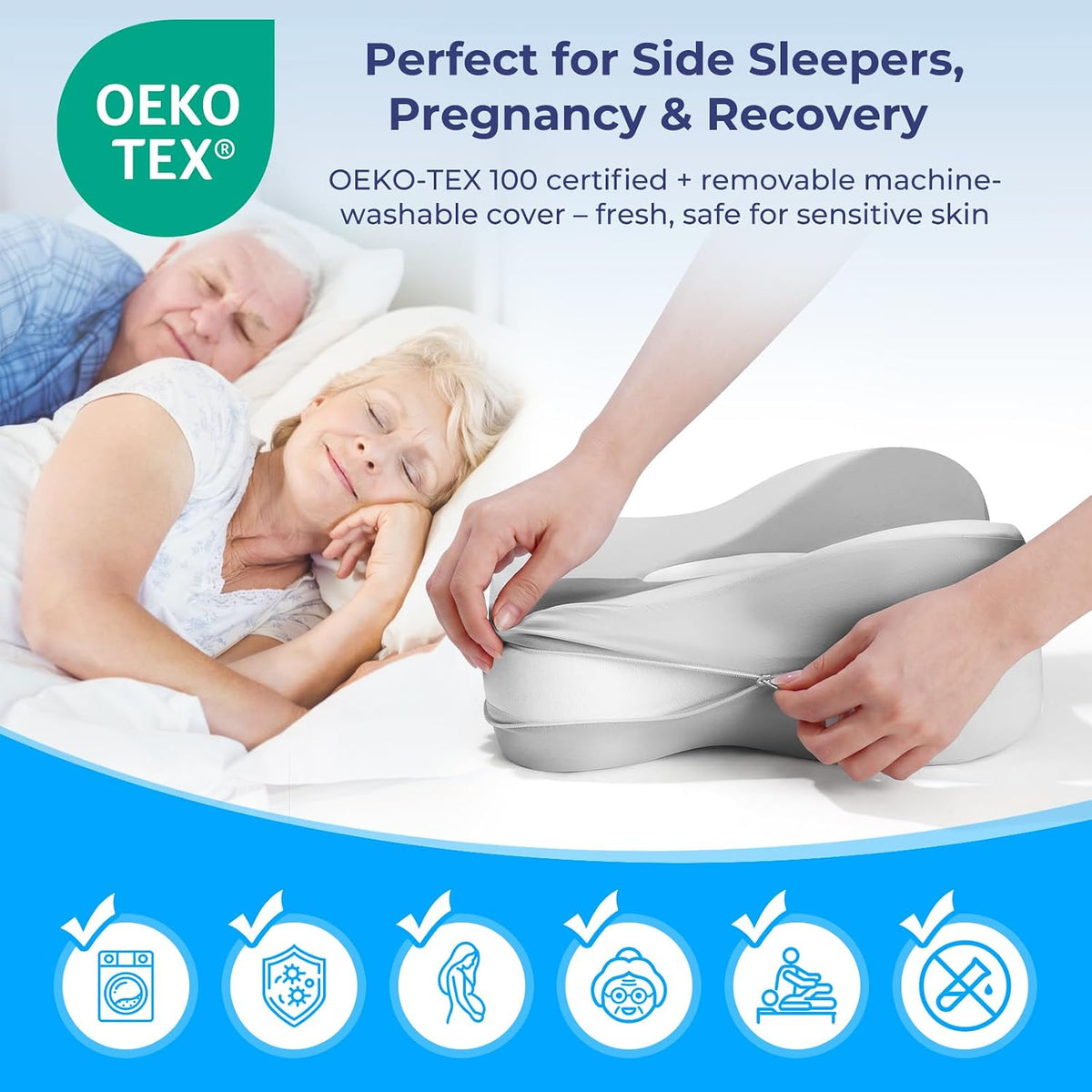 13" Extended-Length Knee Pillow for Side Sleepers with Full Thigh Support