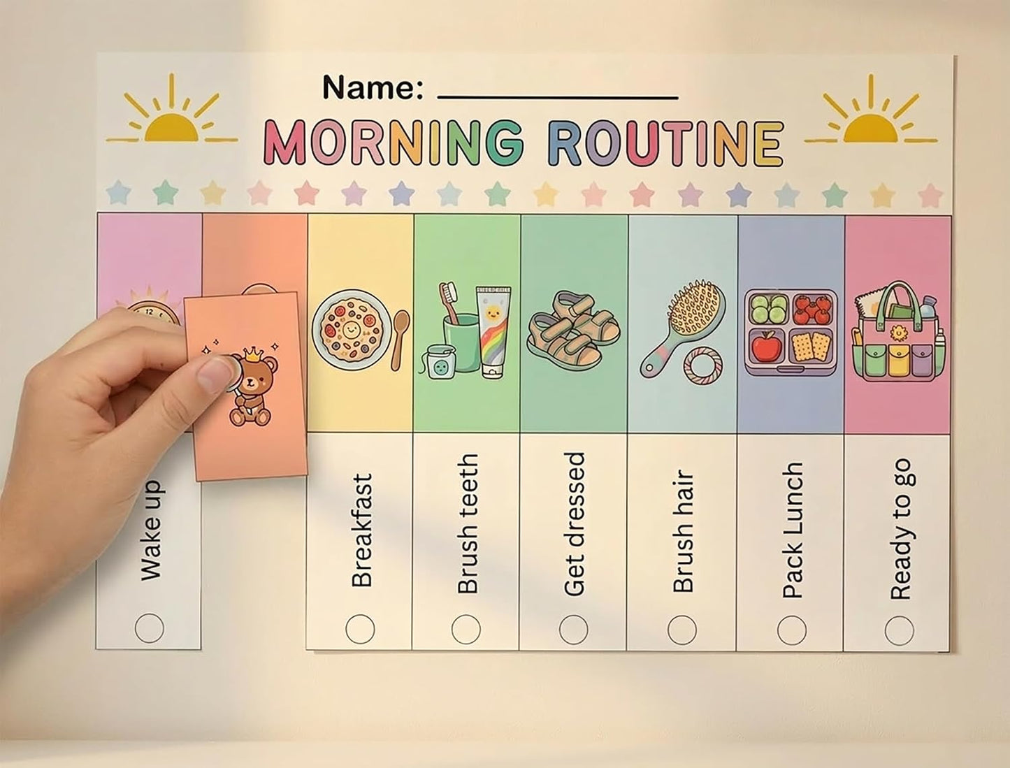 19PCS Kids Flip Daily Household Routine Chart Set – Morning/Afternoon/Bedtime & Chore Visual Schedule for Kids with Include Customizable Routine Chart with Stickers & Velcro Dots