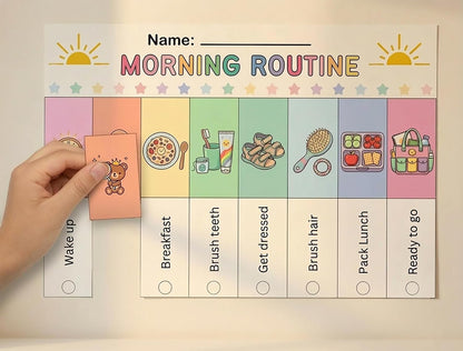 19PCS Kids Flip Daily Household Routine Chart Set – Morning/Afternoon/Bedtime & Chore Visual Schedule for Kids with Include Customizable Routine Chart with Stickers & Velcro Dots