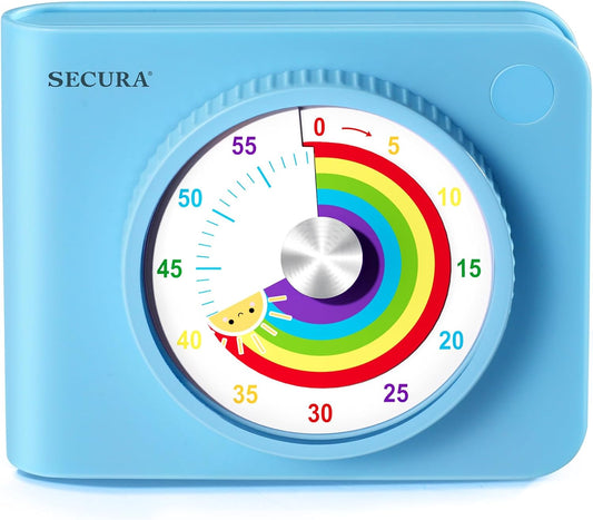 Secura 60 Minute Visual Timer for Kids, Countdown Timer for Time Management | Silent ADHD Timer with Pause, Magnetic Back, Stand, for Classroom, Home, School, Kitchen, Office (Purple)