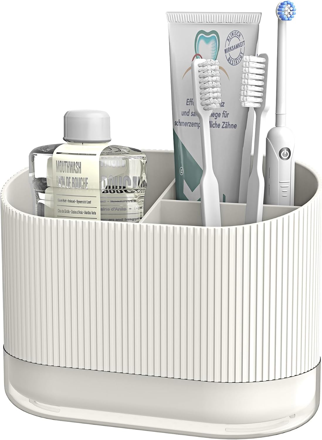 Large White Kids Toothbrush Holder for Bathroom with Drainage Tray 3 Slots | Cute Plastic Toddler Tooth Brush and Toothpaste Holder Organizer Caddy, White Bathroom Accessories Decor