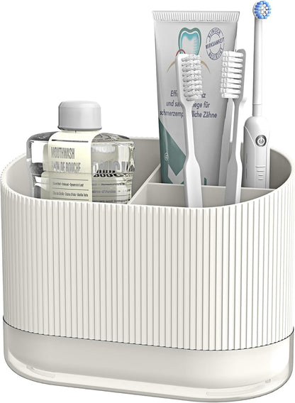 Large White Kids Toothbrush Holder for Bathroom with Drainage Tray 3 Slots | Cute Plastic Toddler Tooth Brush and Toothpaste Holder Organizer Caddy, White Bathroom Accessories Decor